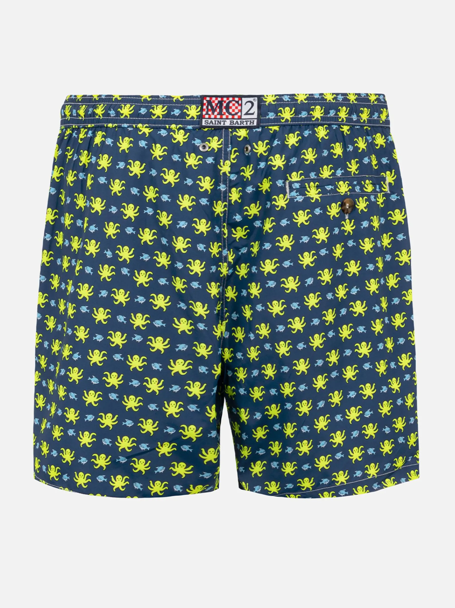 Herren-Badeshorts aus leichtem Stoff mit Fisch- und Oktopus-Print