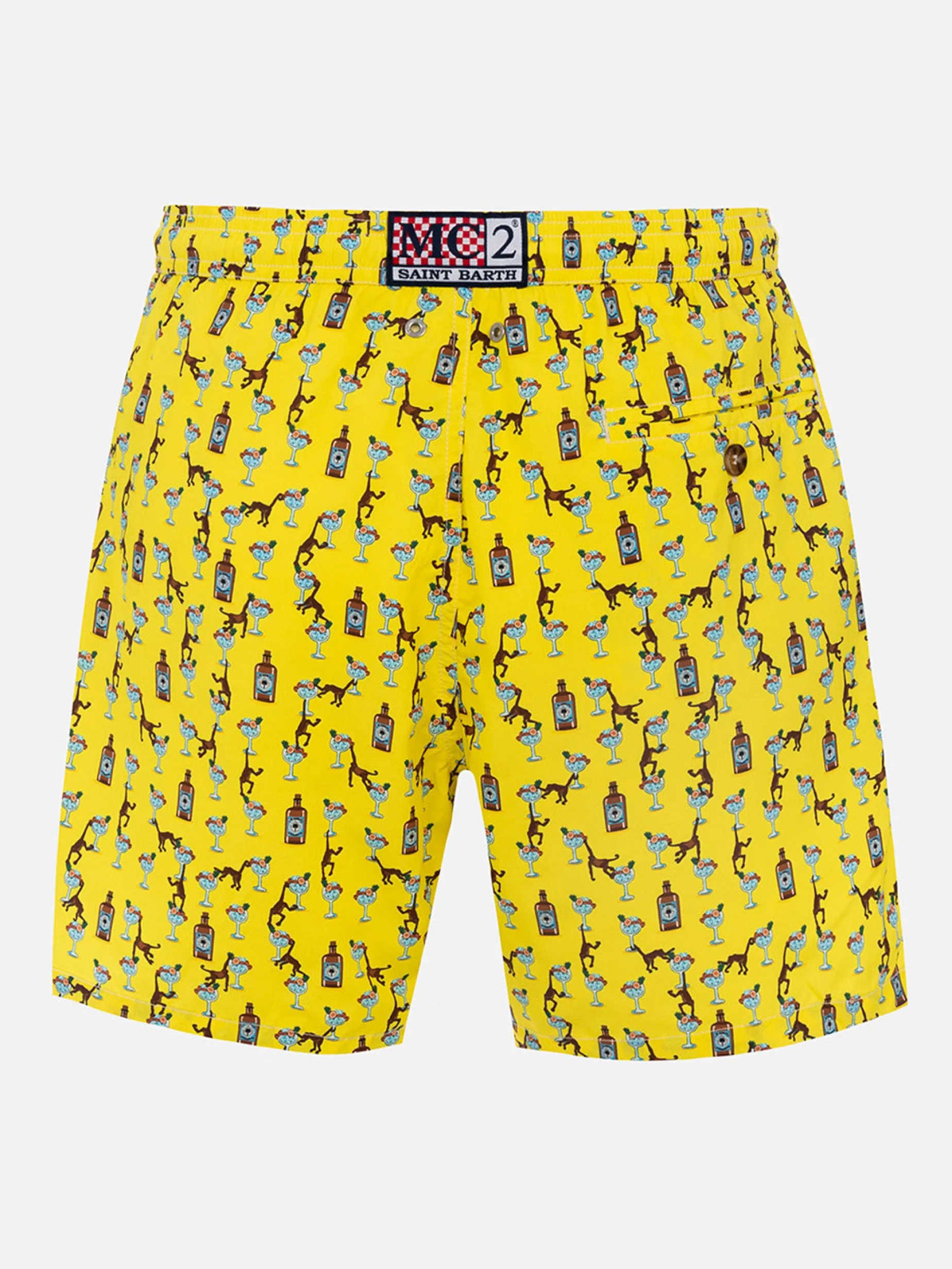 Herren-Badeshorts aus leichtem Stoff Lighting Micro Fantasy mit Gin- und Affen-Print