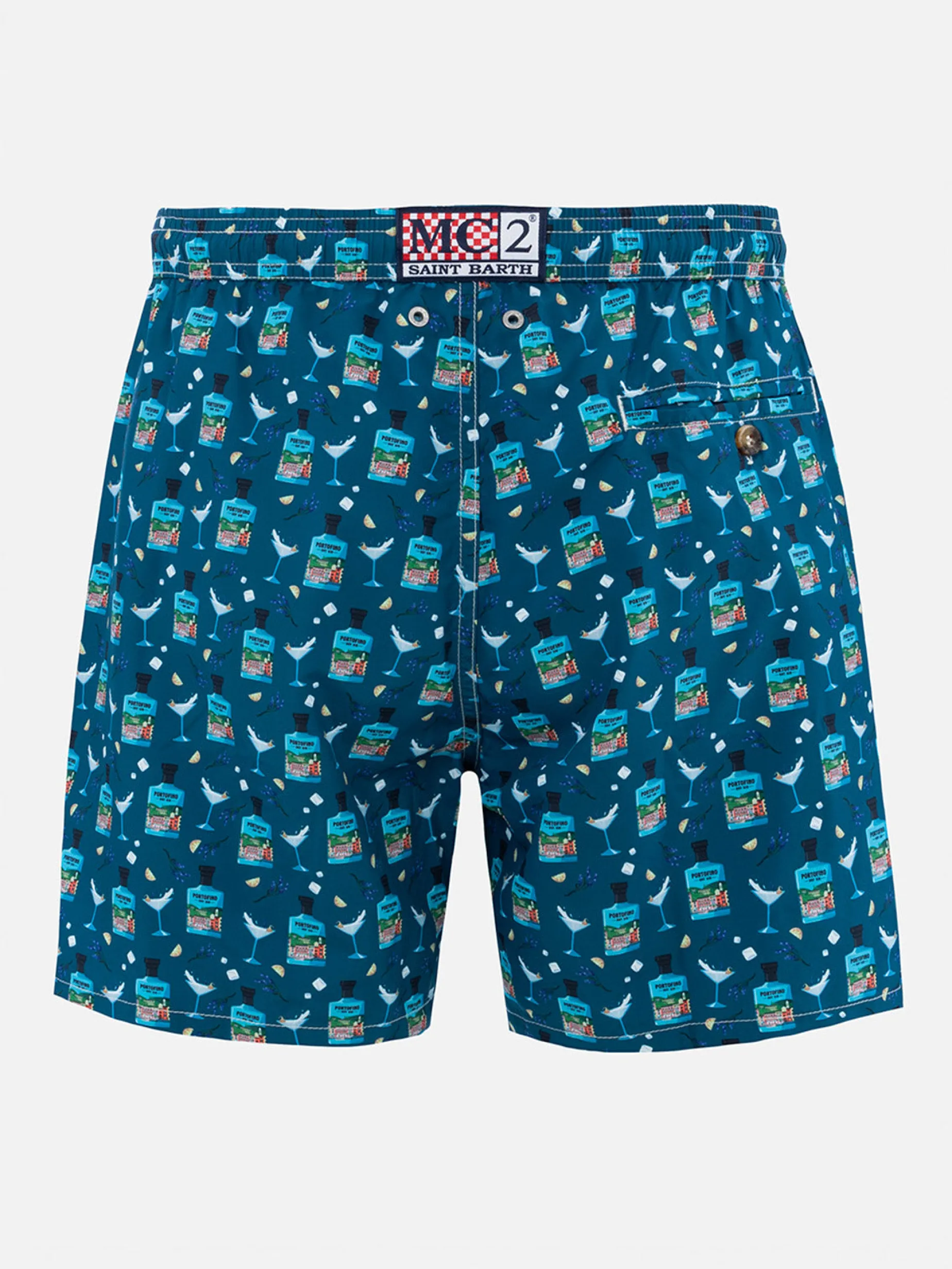Herren-Badeshorts aus leichtem Stoff Lighting Micro Fantasy mit Gin Tonic Portofino Gin-Aufdruck | PORTOFINO DRY GIN SONDEREDITION