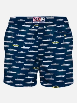 Herren-Badeshorts aus leichtem Stoff mit Yacht-Print