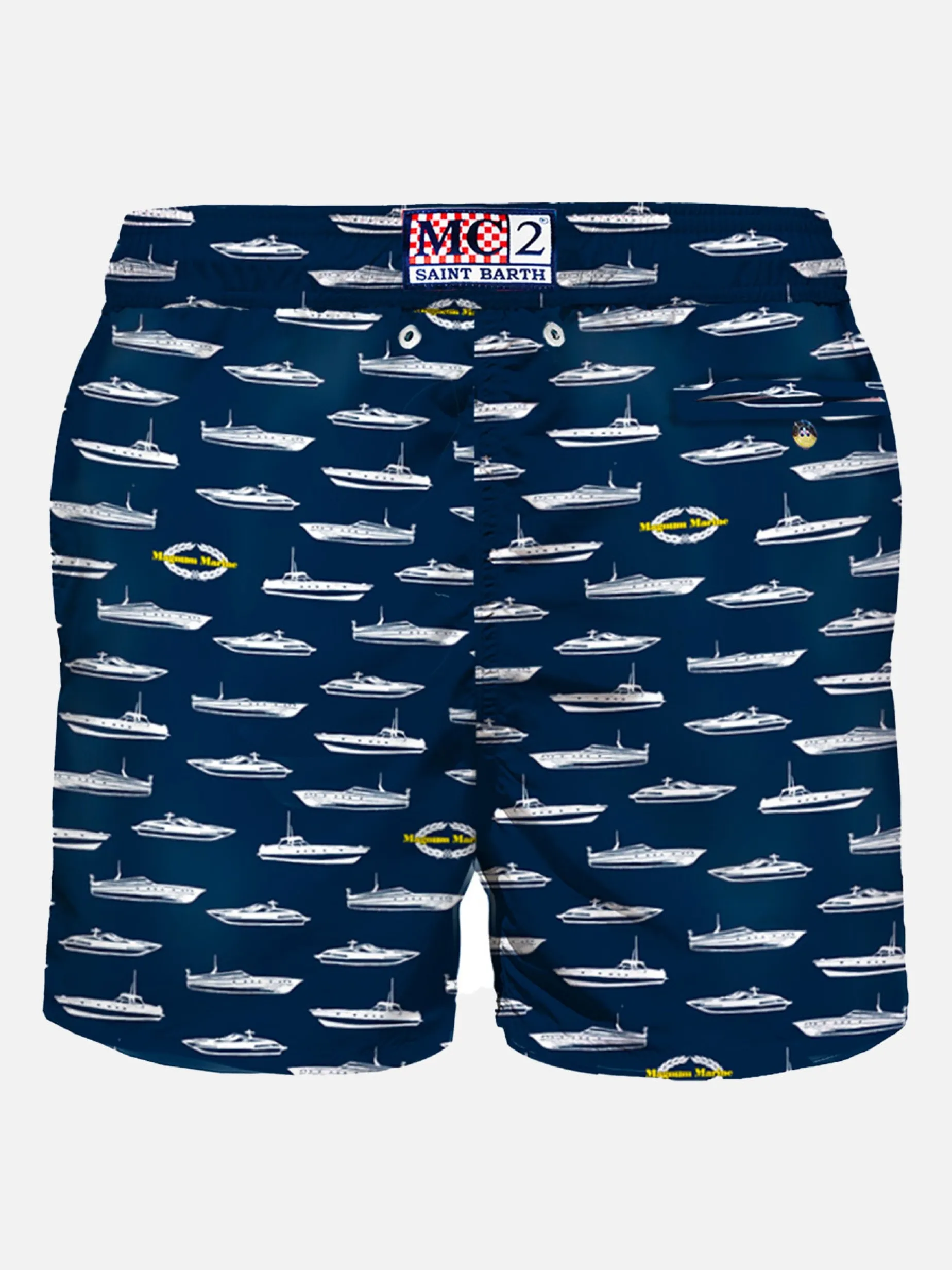Herren-Badeshorts aus leichtem Stoff mit Yacht-Print