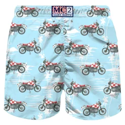 Herren-Badeshorts aus leichtem Stoff mit Motorrad-Aufdruck