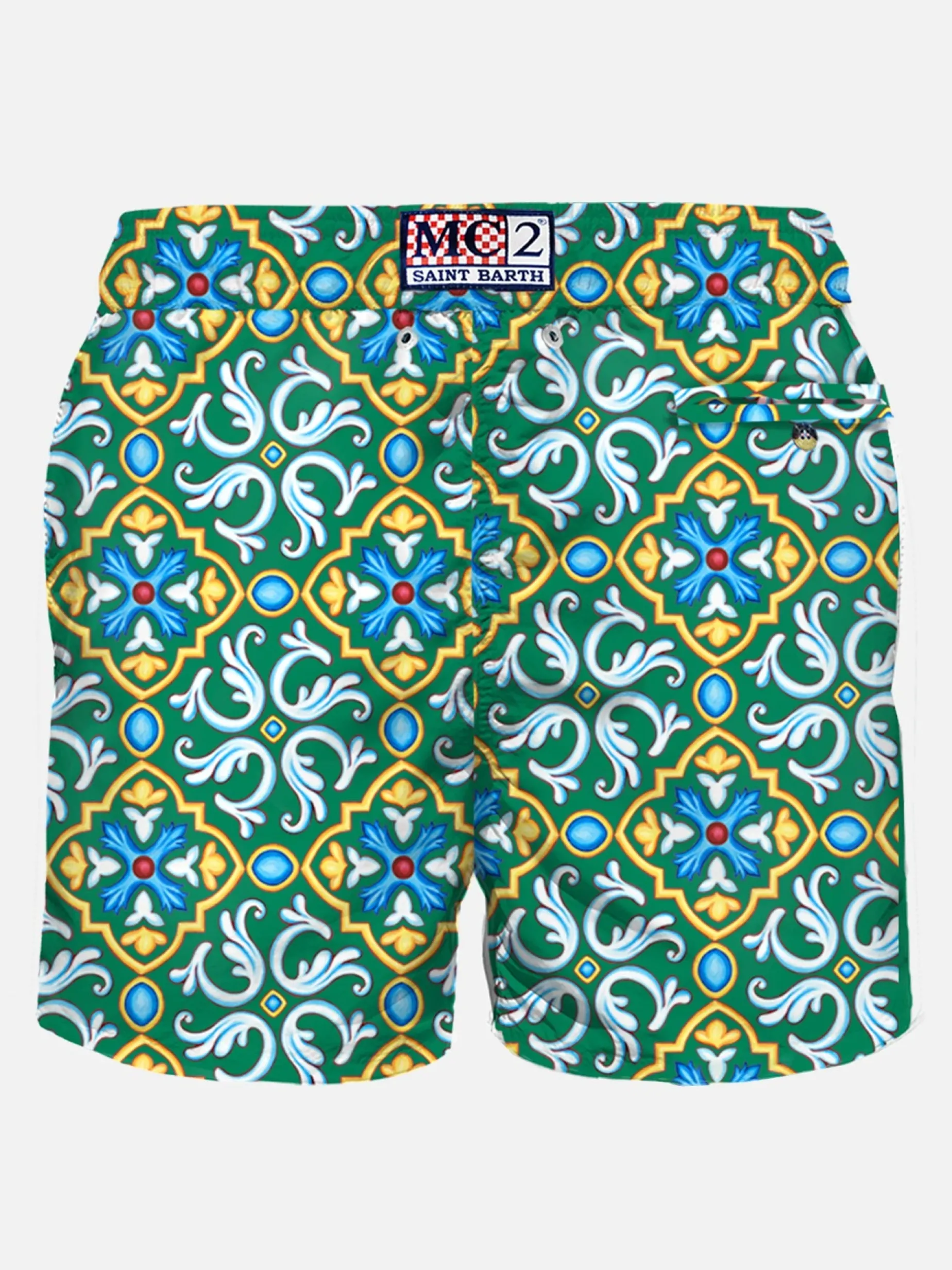 Herren-Badeshorts aus leichtem Stoff mit Majolika-Print