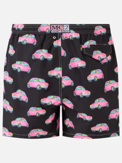 Herren-Badeshorts aus leichtem Stoff mit Autos-Aufdruck | MARCO LODOLA SONDERAUSGABE