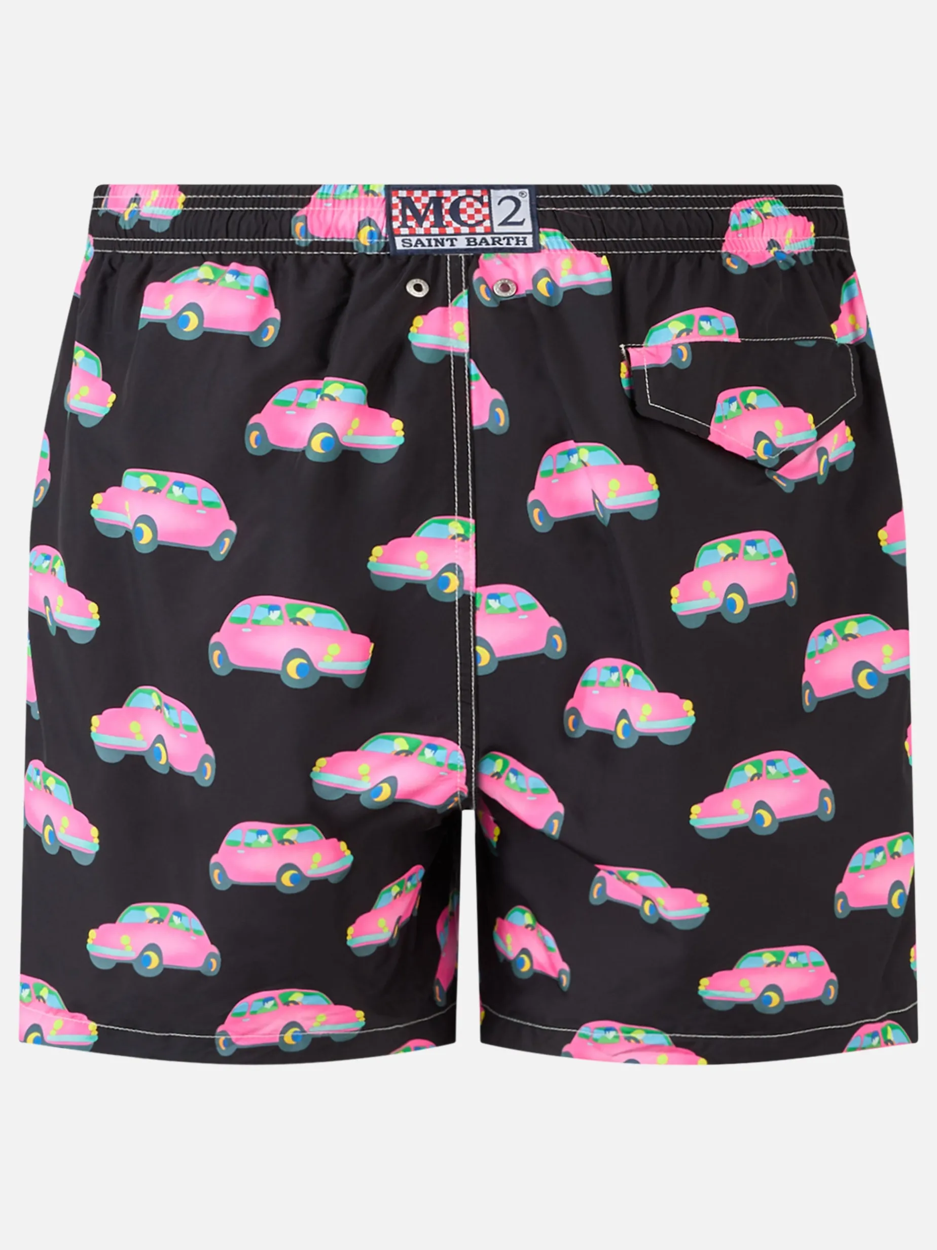 Herren-Badeshorts aus leichtem Stoff mit Autos-Aufdruck | MARCO LODOLA SONDERAUSGABE