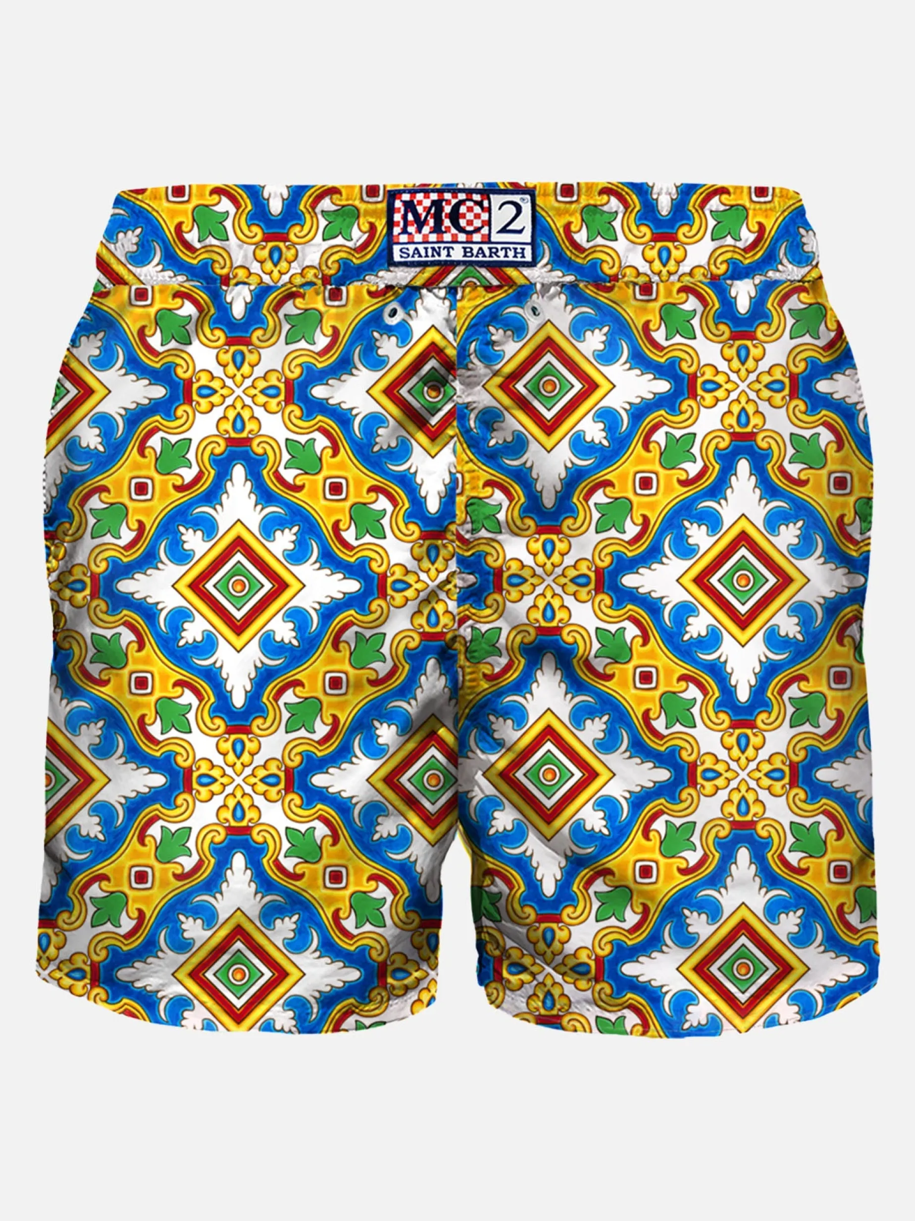 Herren-Badeshorts aus leichtem Stoff mit Majolika-Print