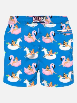 Herren-Badeshorts aus leichtem Stoff mit Sommermädchen-Print