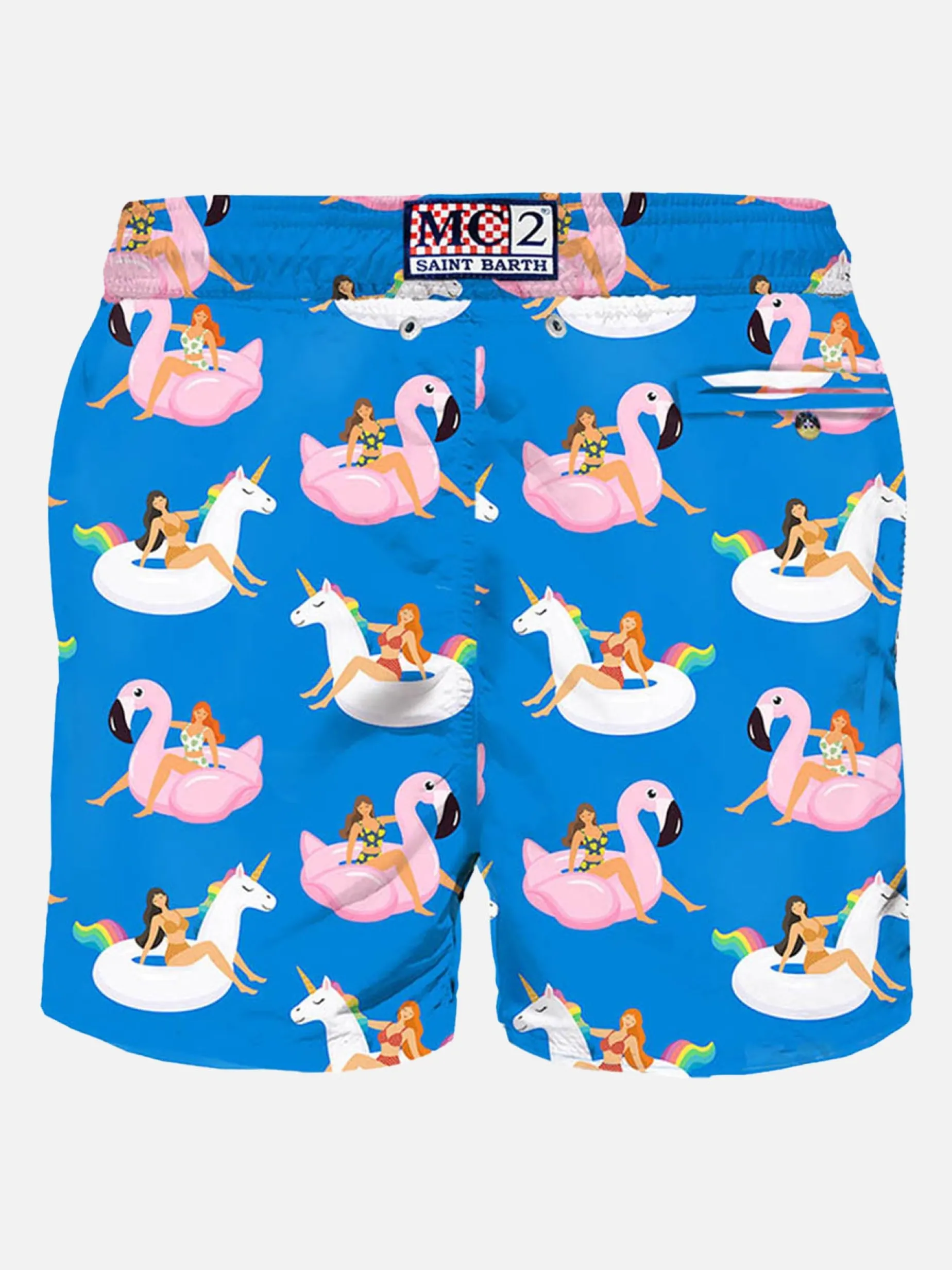 Herren-Badeshorts aus leichtem Stoff mit Sommermädchen-Print
