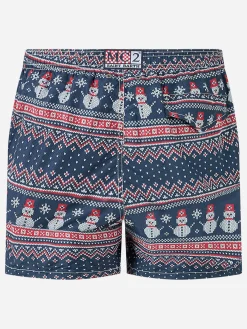 Herren-Badeshorts aus leichtem Stoff mit Schneemann-Print