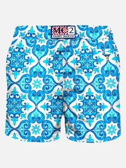 Herren-Badeshorts aus leichtem Stoff mit Majolika-Print