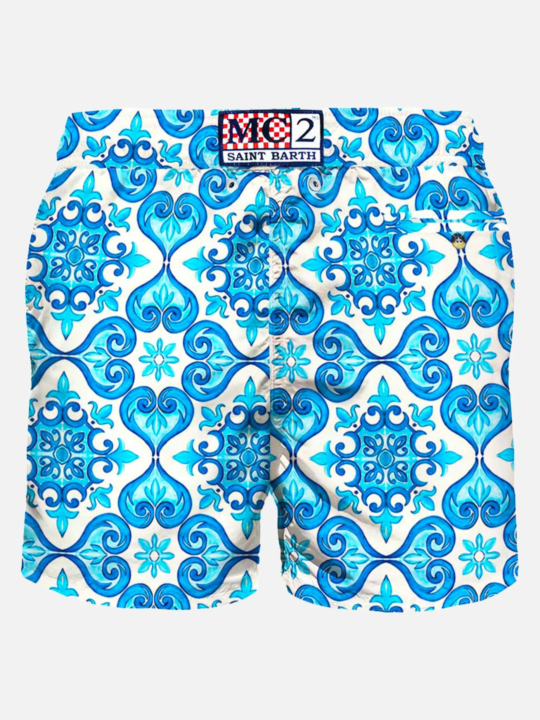 Herren-Badeshorts aus leichtem Stoff mit Majolika-Print