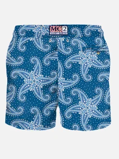 Herren-Badeshorts aus leichtem Stoff mit blauem Paisley-Print