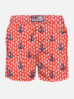 Herren-Badeshorts aus leichtem Stoff mit aufgestickten Ankern