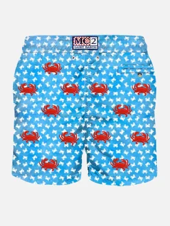 Herren-Badeshorts aus leichtem Stoff mit aufgestickten Krabben