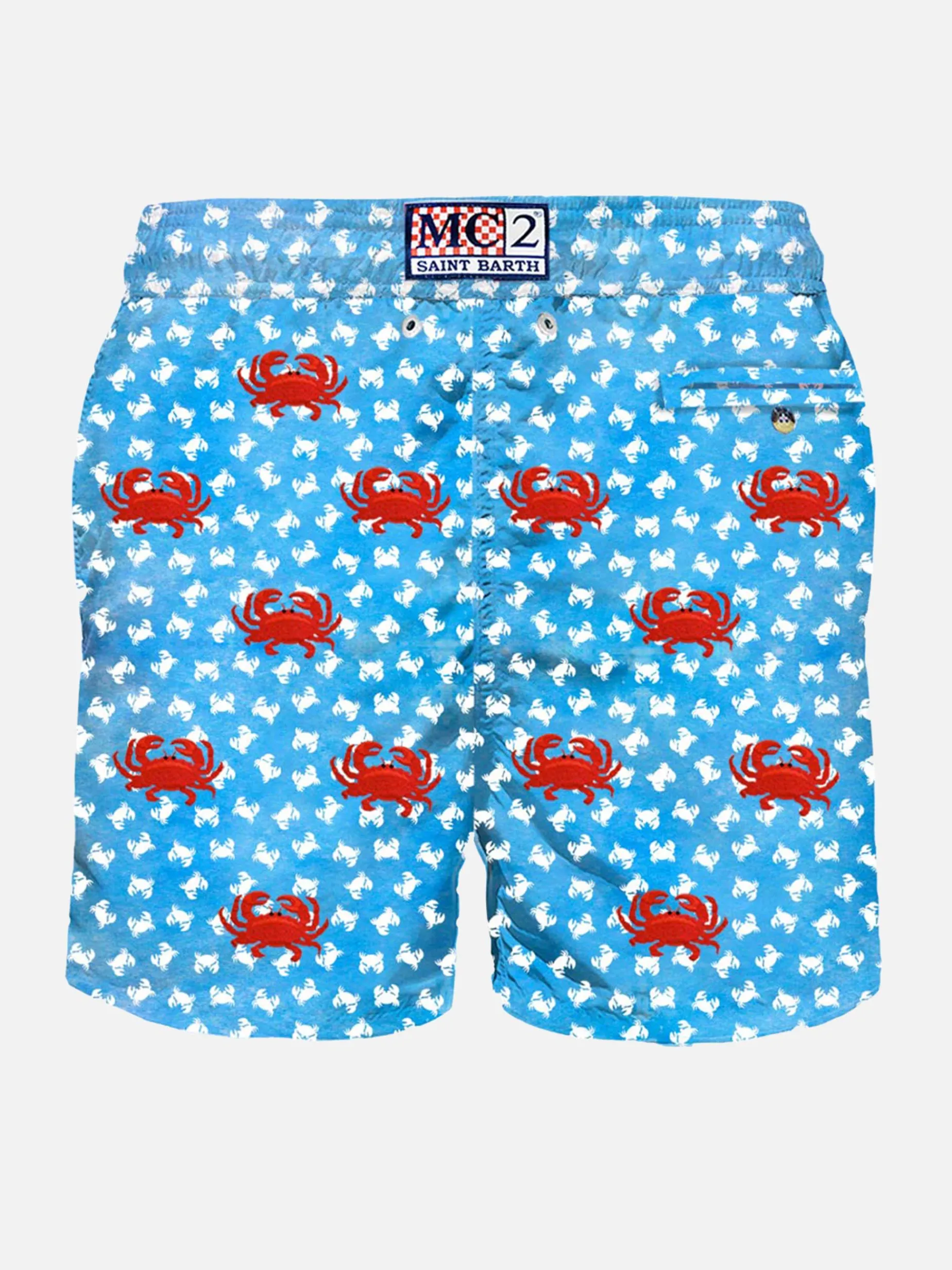 Herren-Badeshorts aus leichtem Stoff mit aufgestickten Krabben