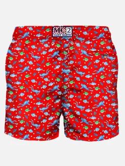 Herren-Badeshorts aus leichtem Stoff mit Taucheraufdruck