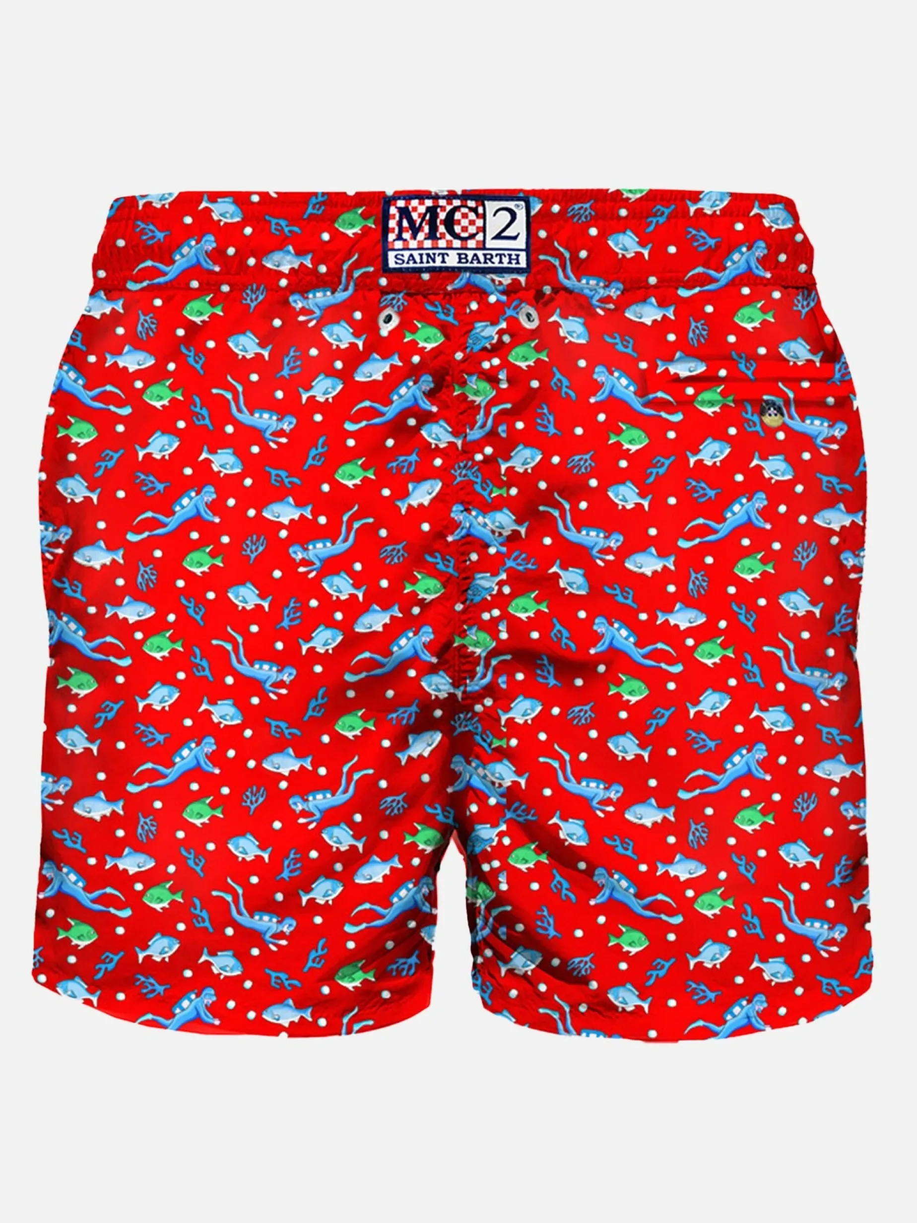 Herren-Badeshorts aus leichtem Stoff mit Taucheraufdruck
