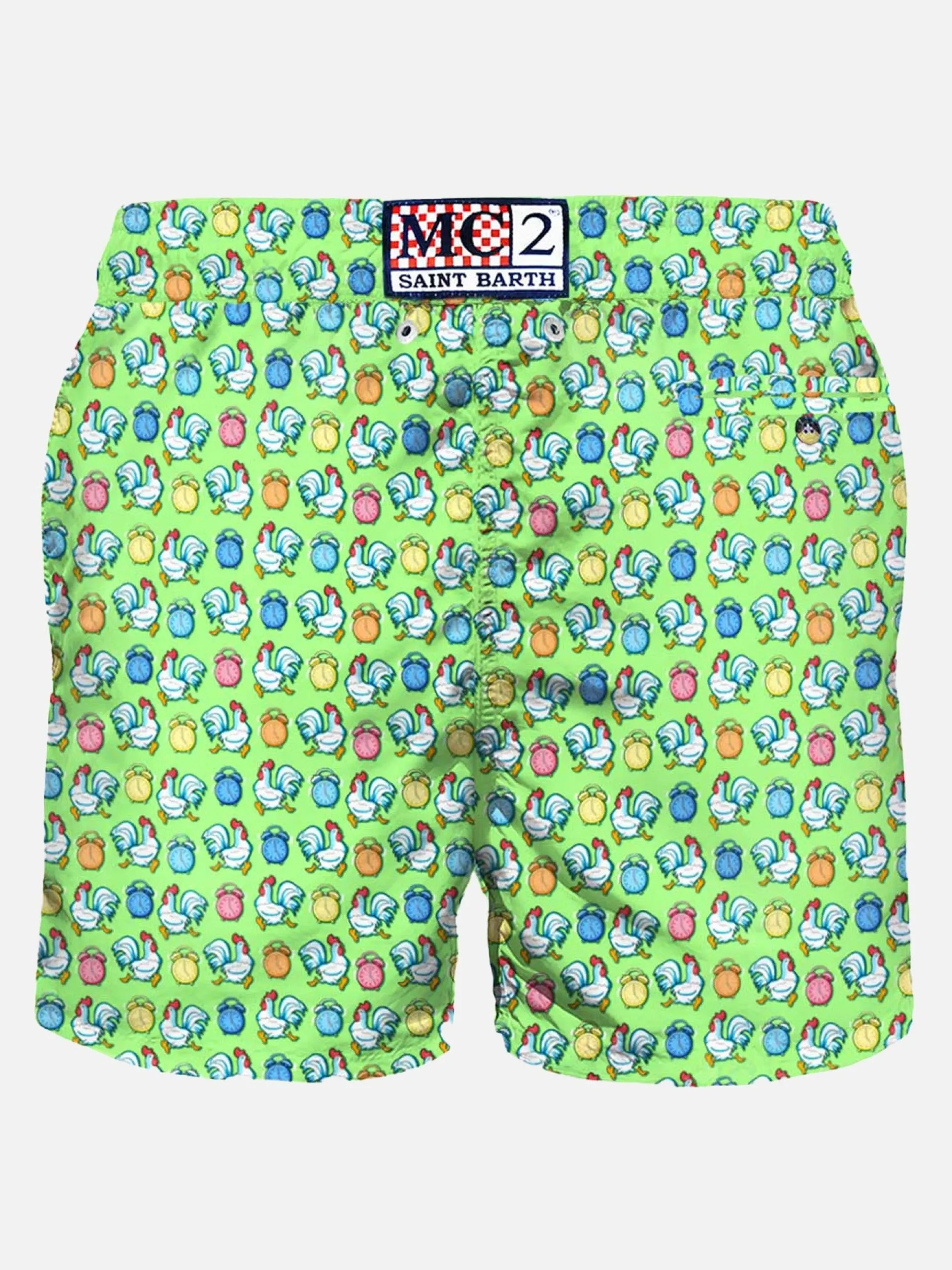 Herren-Badeshorts aus leichtem Stoff mit Hahnenmuster