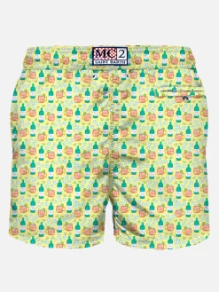 Herren-Badeshorts aus leichtem Stoff mit Cocktail-Print