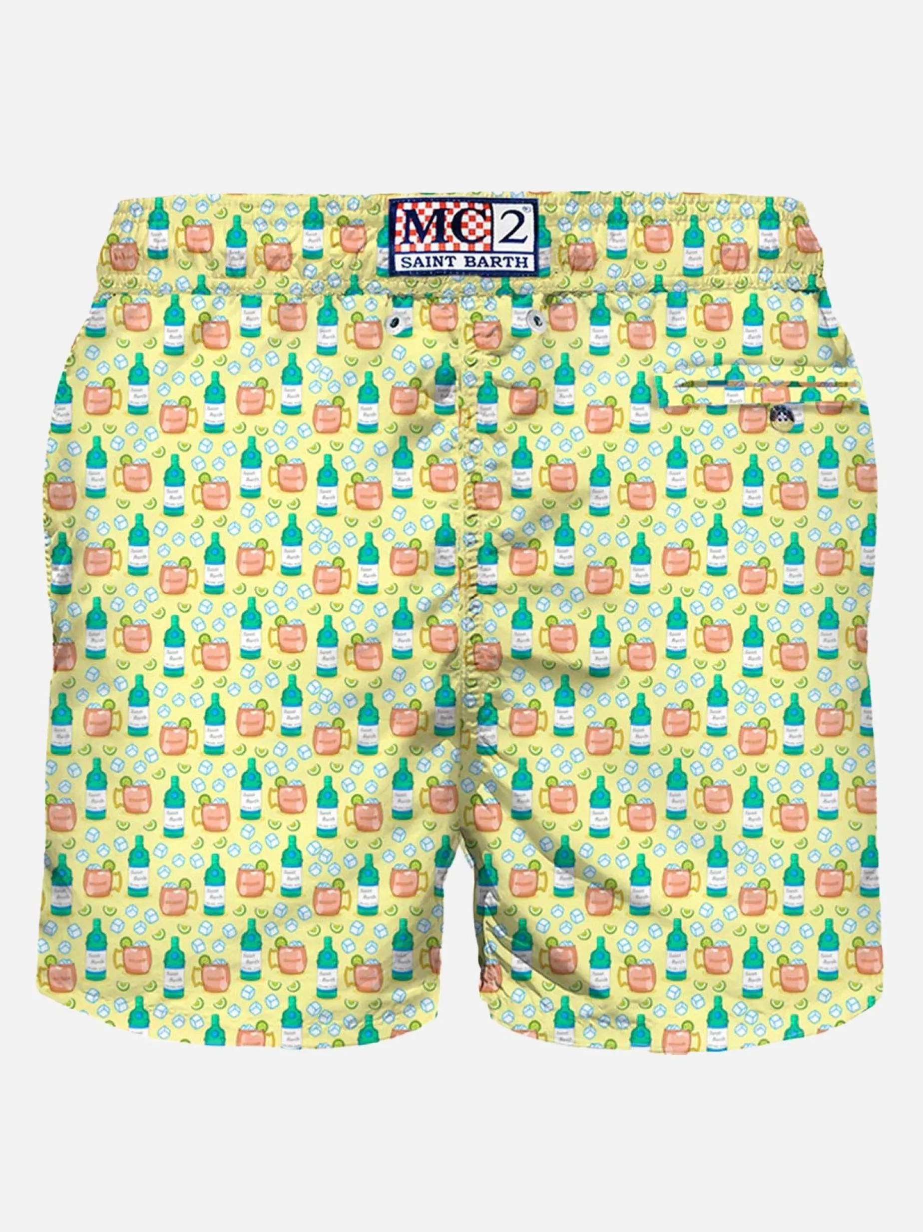 Herren-Badeshorts aus leichtem Stoff mit Cocktail-Print