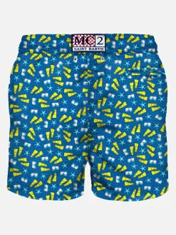 Herren-Badeshorts aus leichtem Stoff mit Schnorchelaufdruck