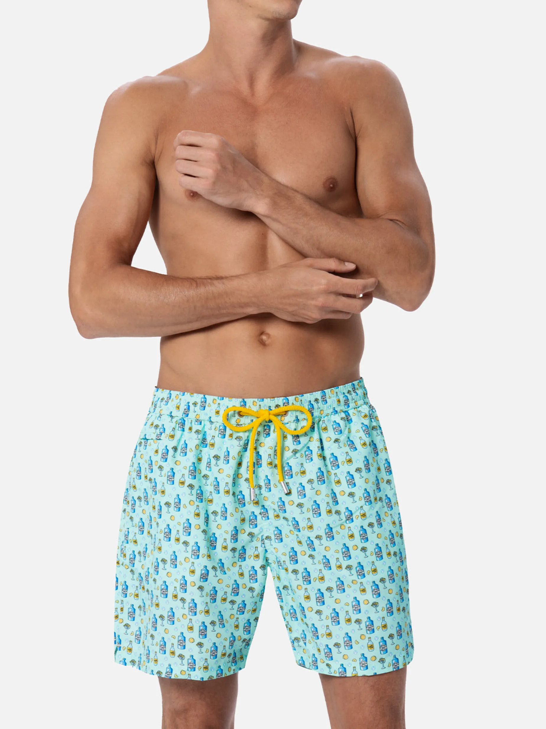 Herren-Badeshorts aus leichtem Stoff Lighting Micro Fantasy mit Gin-Tonic-Aufdruck