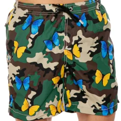 Herren-Badeshorts aus leichtem Stoff mit Schmetterlings- und Tarnmuster