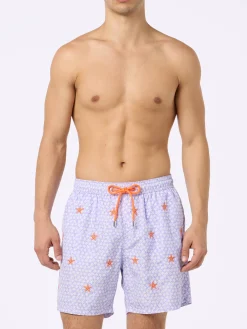 Herren-Badeshorts aus leichtem Stoff Lighting mit aufgestickten Seesternen