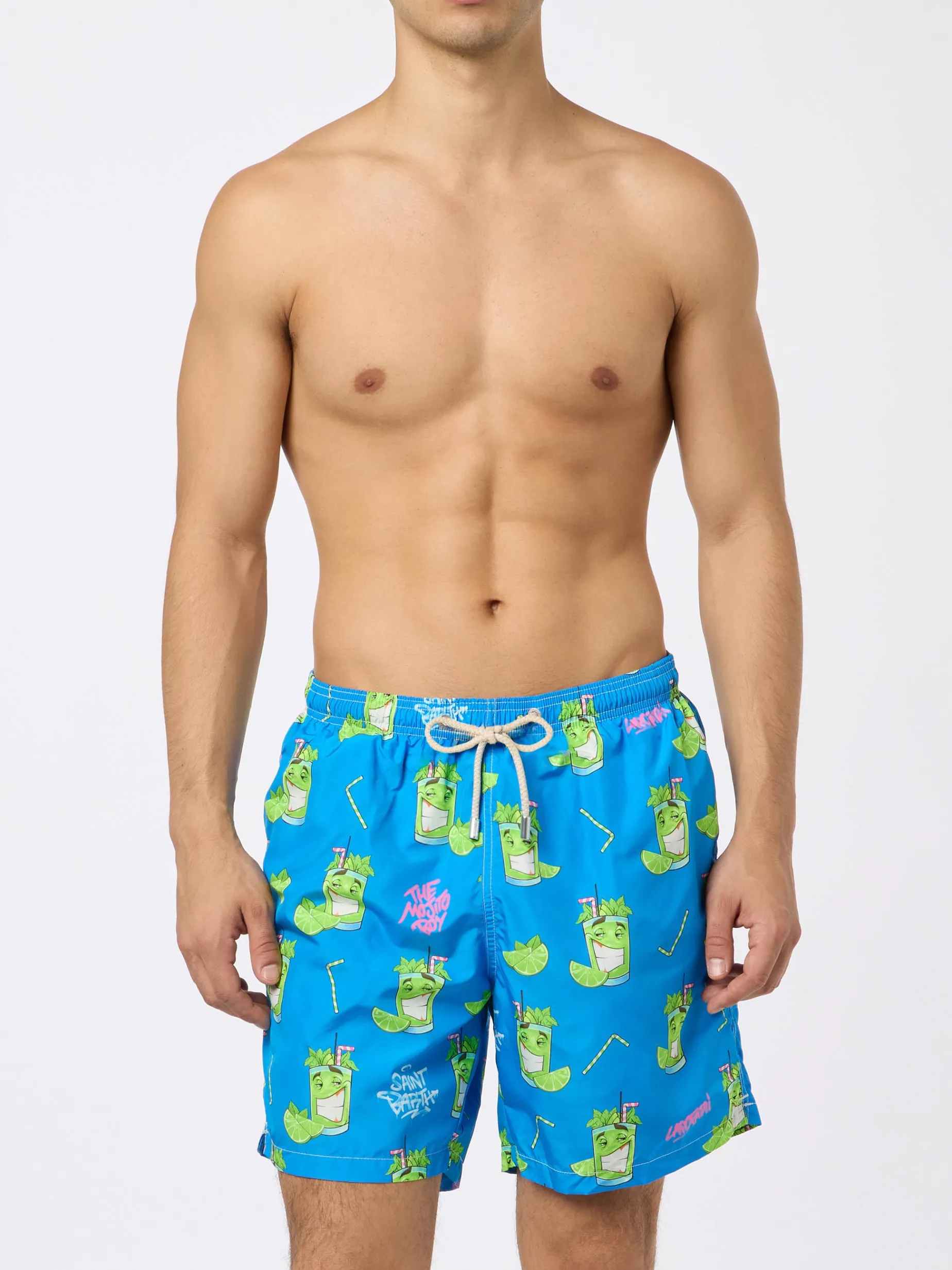 Herren-Badeshorts aus leichtem Stoff Lighting mit Cryptopuppets-Aufdruck | CRYPTOPUPPET-SONDERAUSGABE