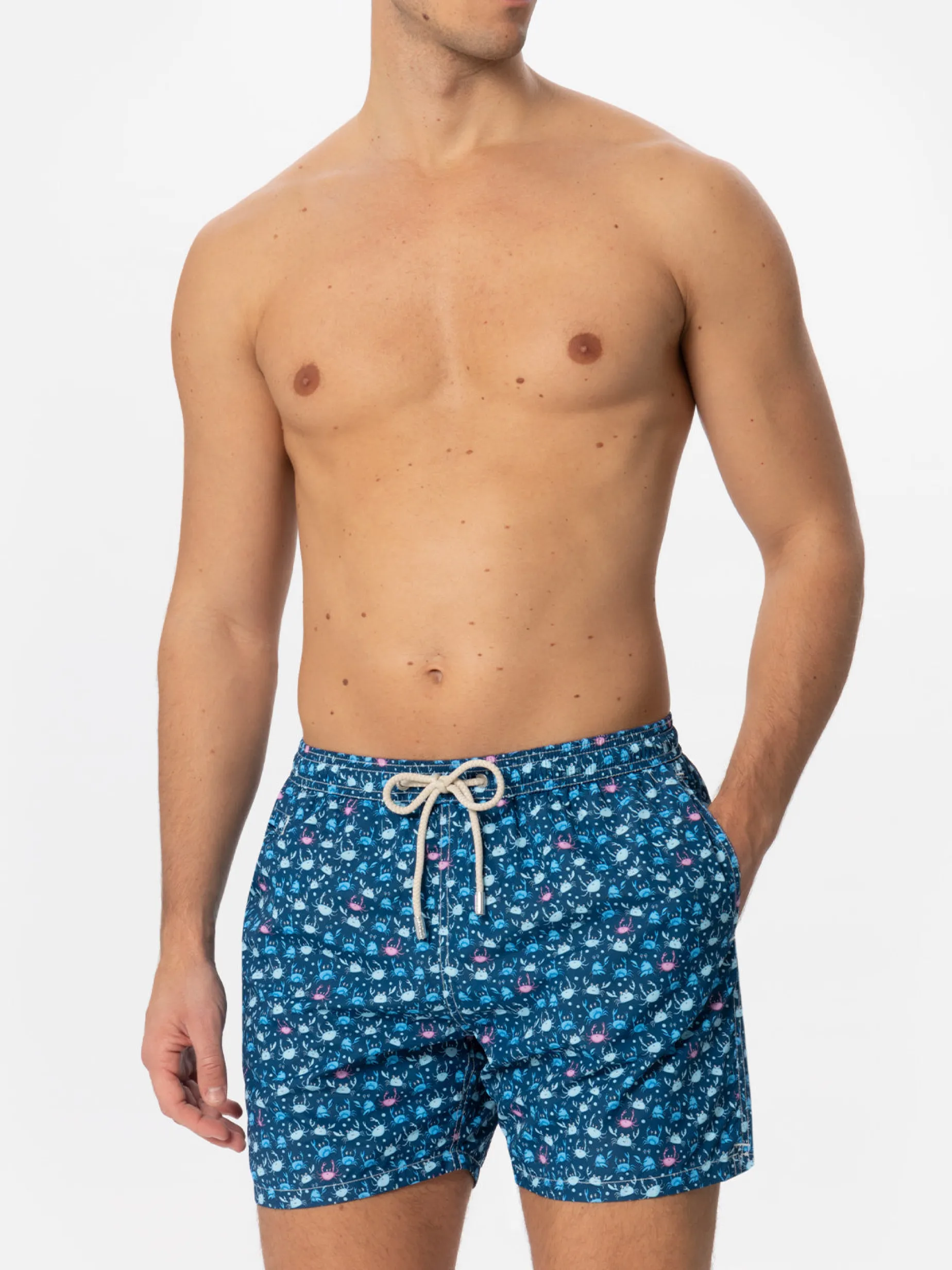 Herren-Badeshorts aus leichtem Stoff mit Krabbenprint