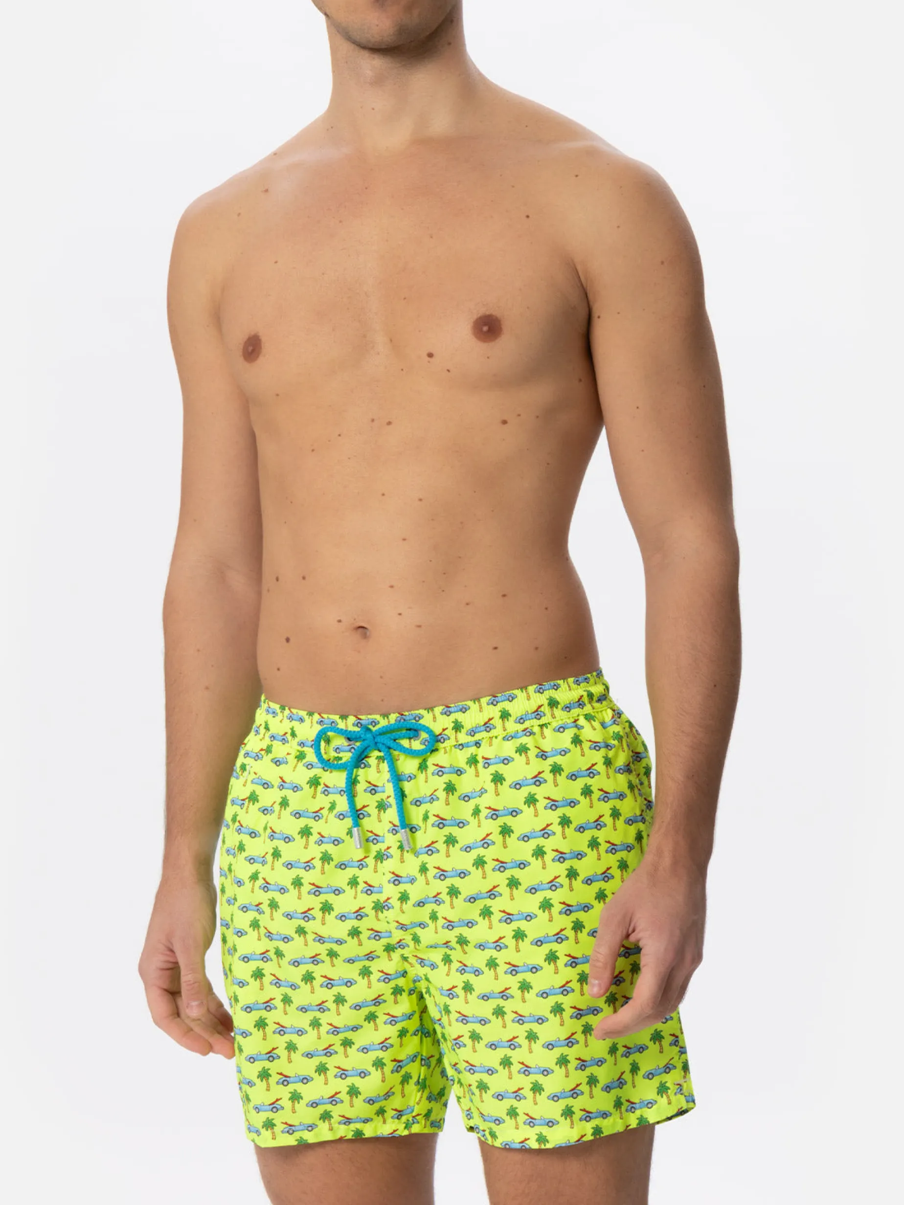 Herren-Badeshorts aus leichtem Stoff mit Surfcar-Aufdruck