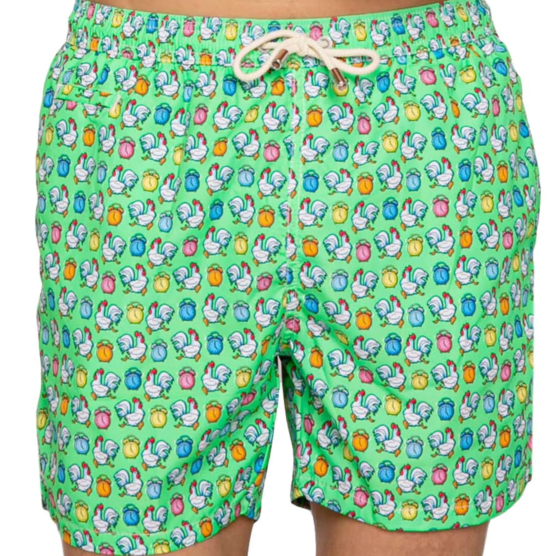 Herren-Badeshorts aus leichtem Stoff mit Hahnenmuster