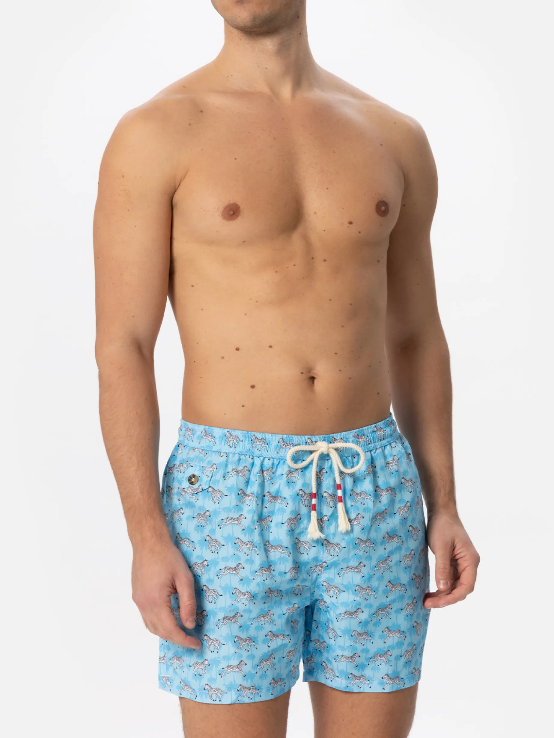 Herren-Badeshorts aus leichtem Stoff mit Zebramuster