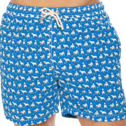 Herren-Badeshorts aus leichtem Stoff mit Bullterrier-Print