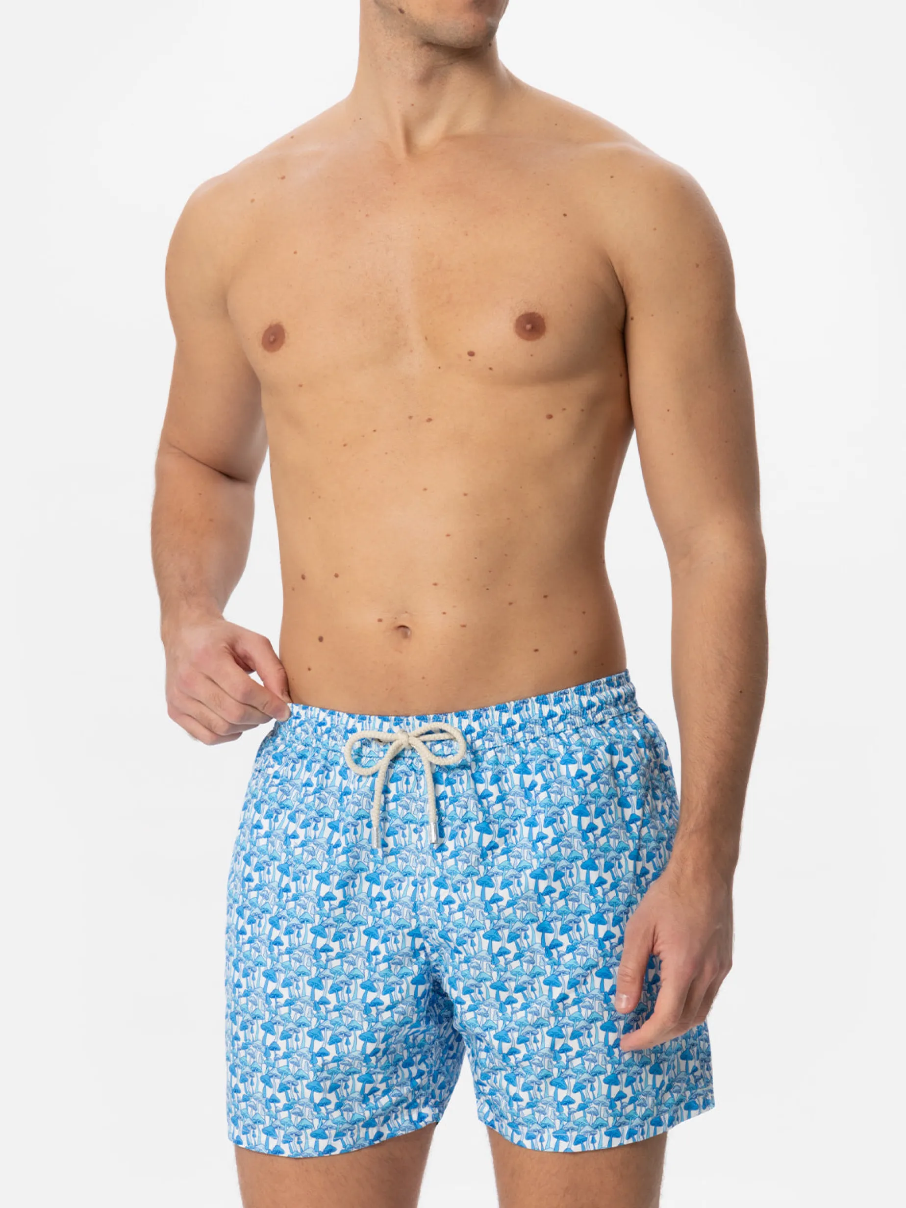 Herren-Badeshorts aus leichtem Stoff mit Pilz-Print