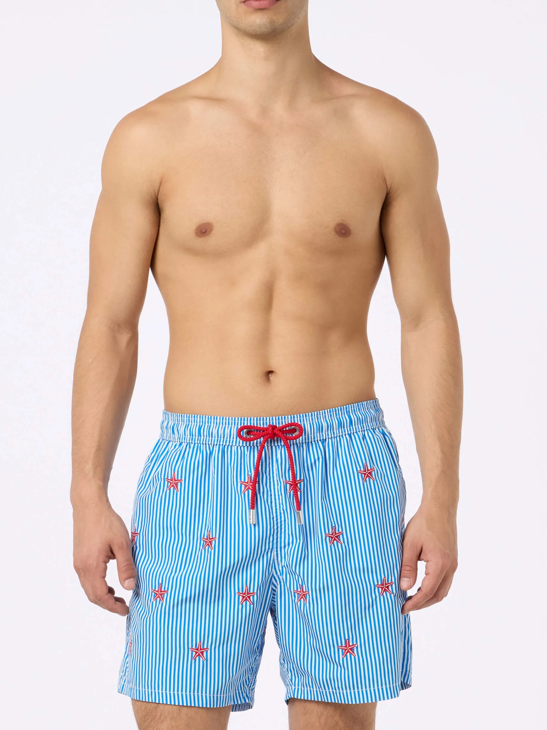 Herren-Badeshorts aus leichtem Stoff Lighting mit aufgestickten Seesternen