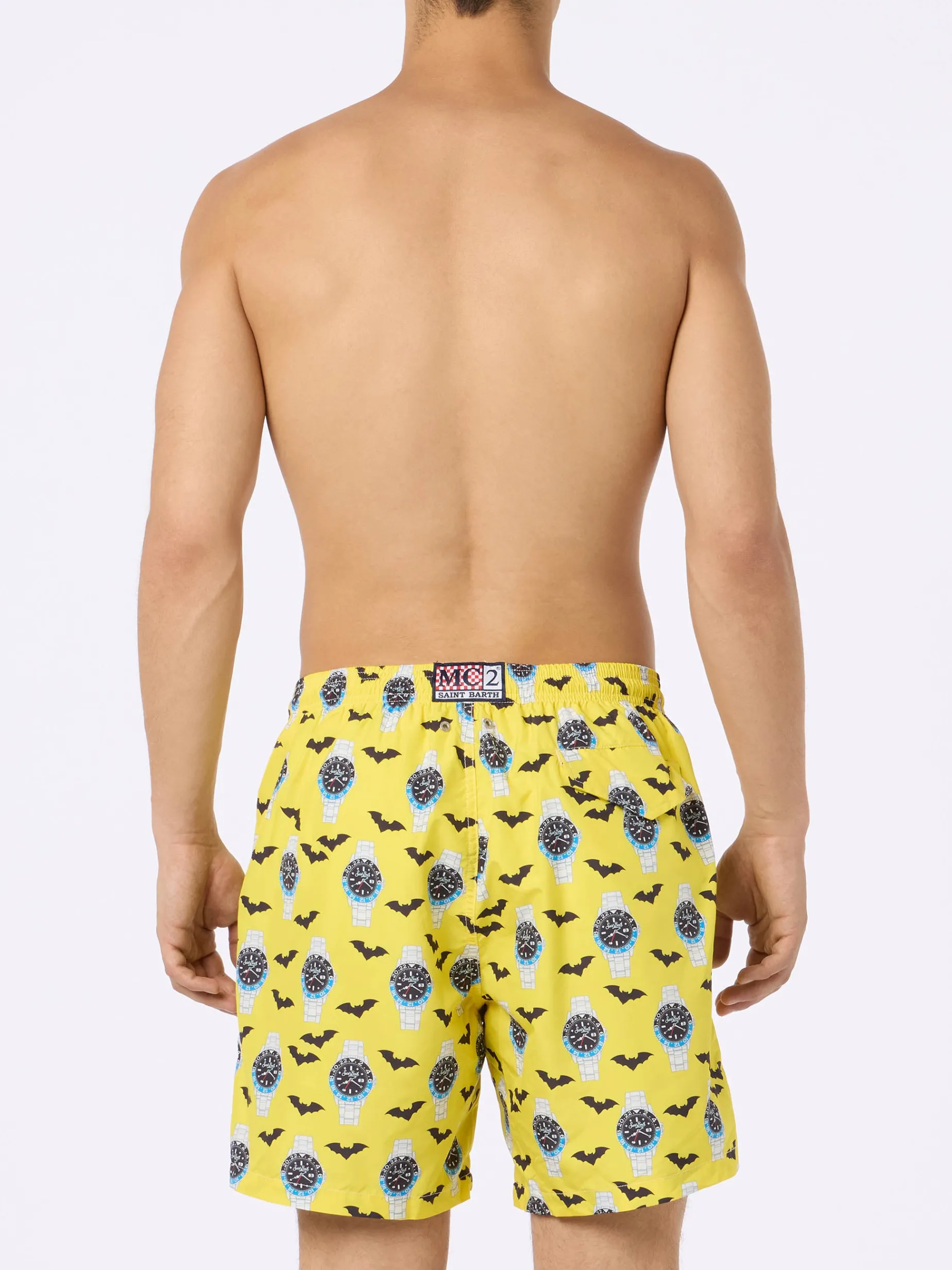 Herren-Badeshorts aus leichtem Stoff Lighting mit Uhrenaufdruck
