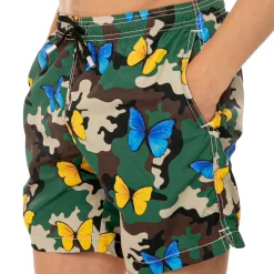 Herren-Badeshorts aus leichtem Stoff mit Schmetterlings- und Tarnmuster