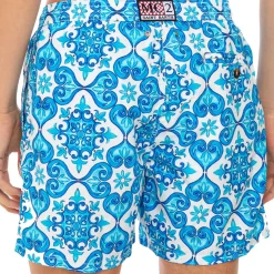 Herren-Badeshorts aus leichtem Stoff mit Majolika-Print