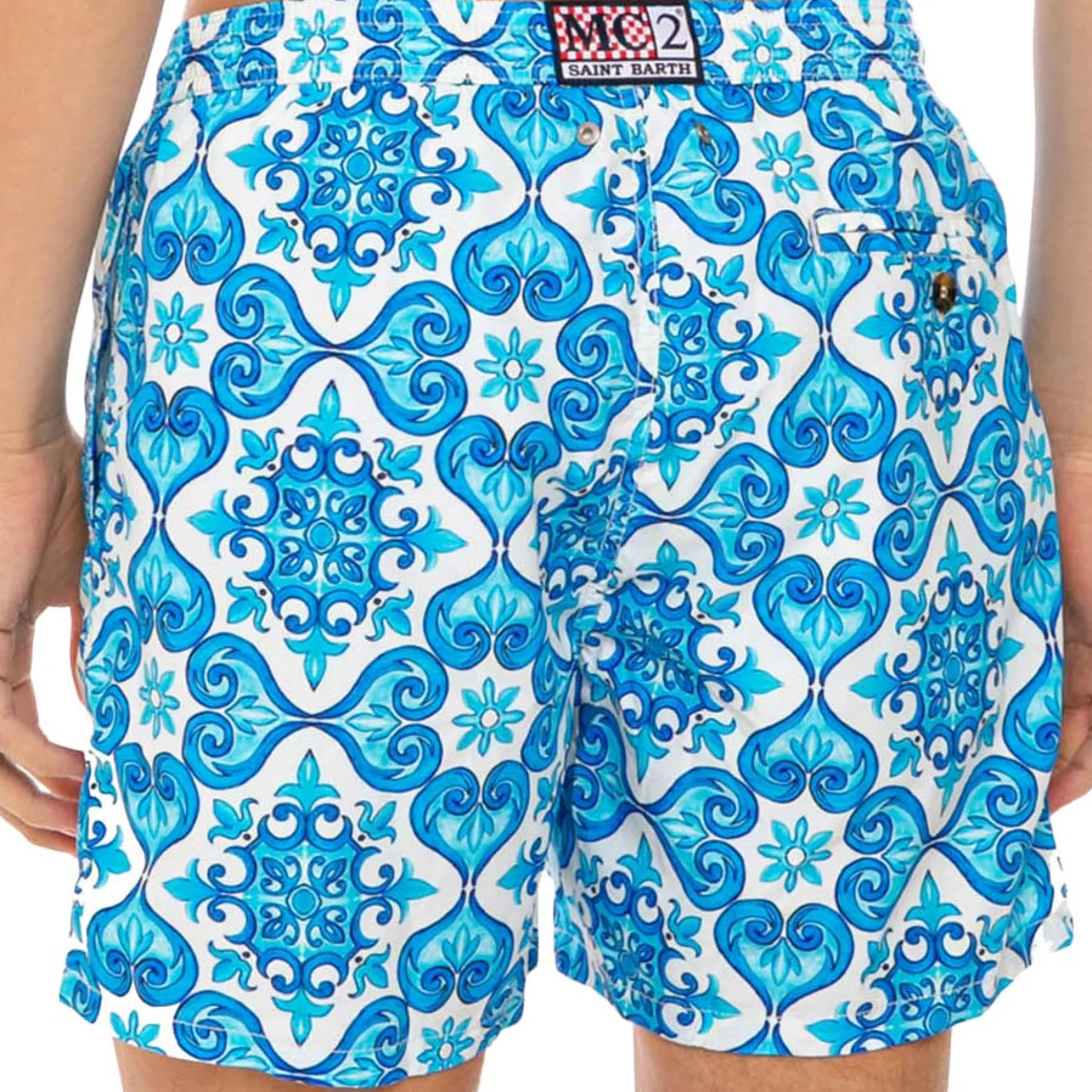 Herren-Badeshorts aus leichtem Stoff mit Majolika-Print