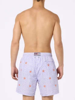 Herren-Badeshorts aus leichtem Stoff Lighting mit aufgestickten Seesternen