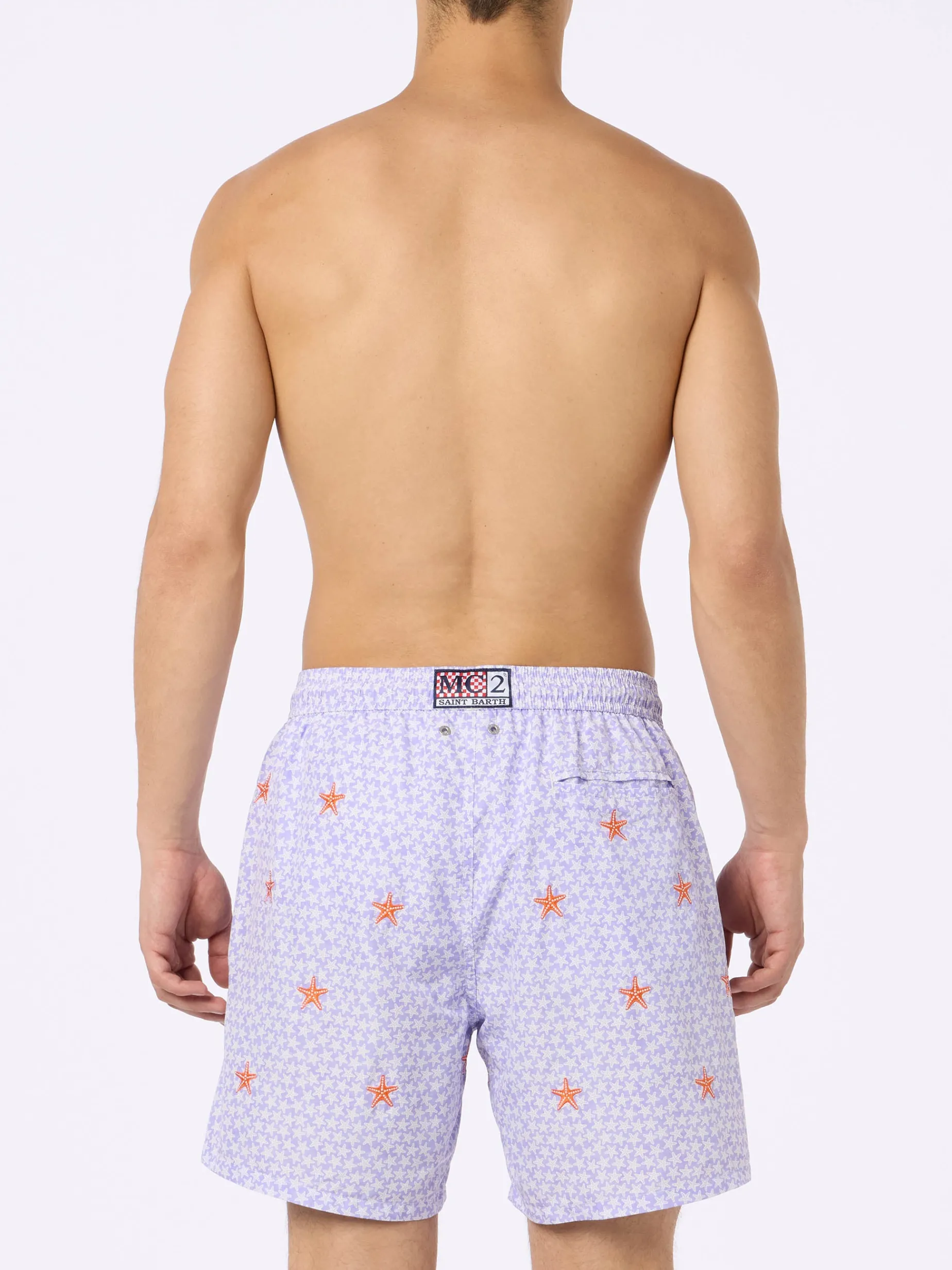 Herren-Badeshorts aus leichtem Stoff Lighting mit aufgestickten Seesternen