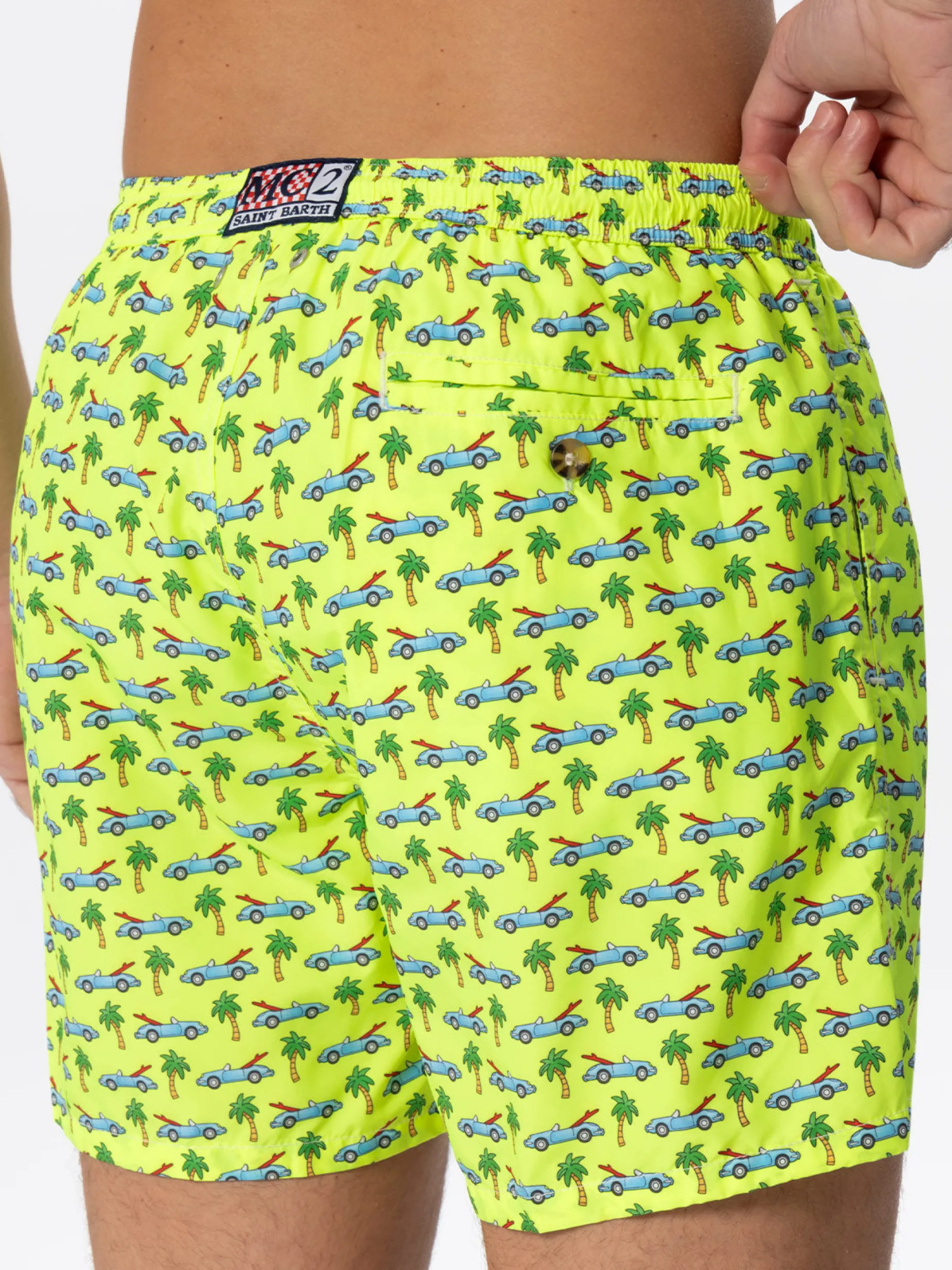 Herren-Badeshorts aus leichtem Stoff mit Surfcar-Aufdruck