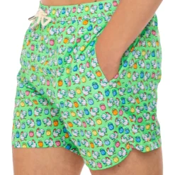 Herren-Badeshorts aus leichtem Stoff mit Hahnenmuster