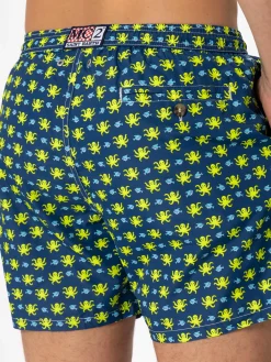Herren-Badeshorts aus leichtem Stoff mit Fisch- und Oktopus-Print