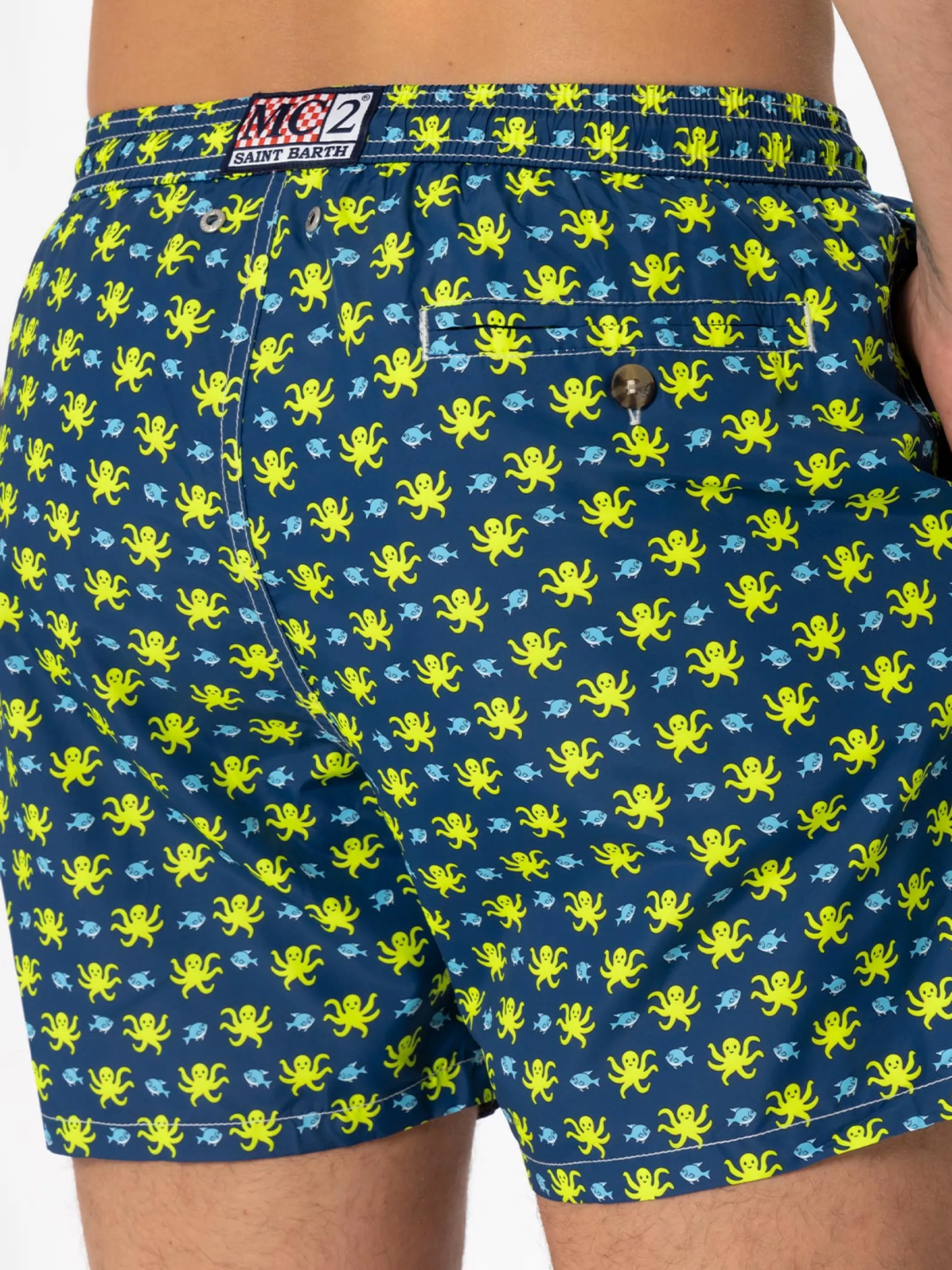 Herren-Badeshorts aus leichtem Stoff mit Fisch- und Oktopus-Print