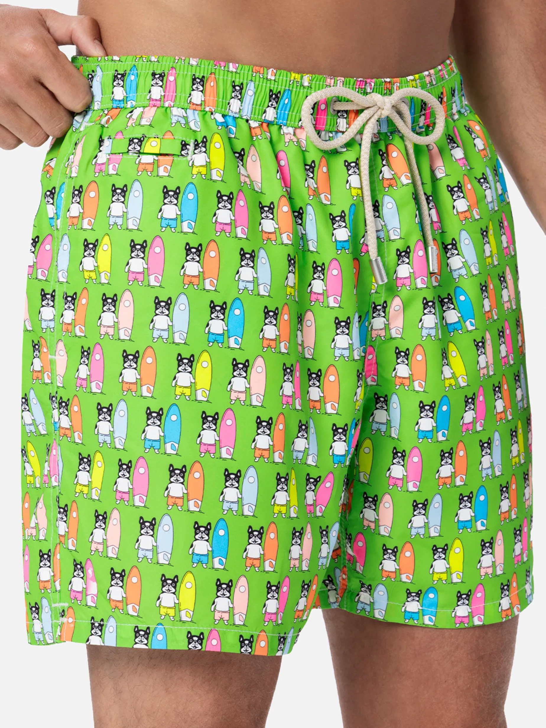 Herren-Badeshorts aus leichtem Stoff Lighting Micro Fantasy mit Surfer-Dogs-Aufdruck