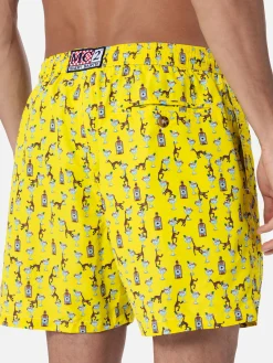 Herren-Badeshorts aus leichtem Stoff Lighting Micro Fantasy mit Gin- und Affen-Print