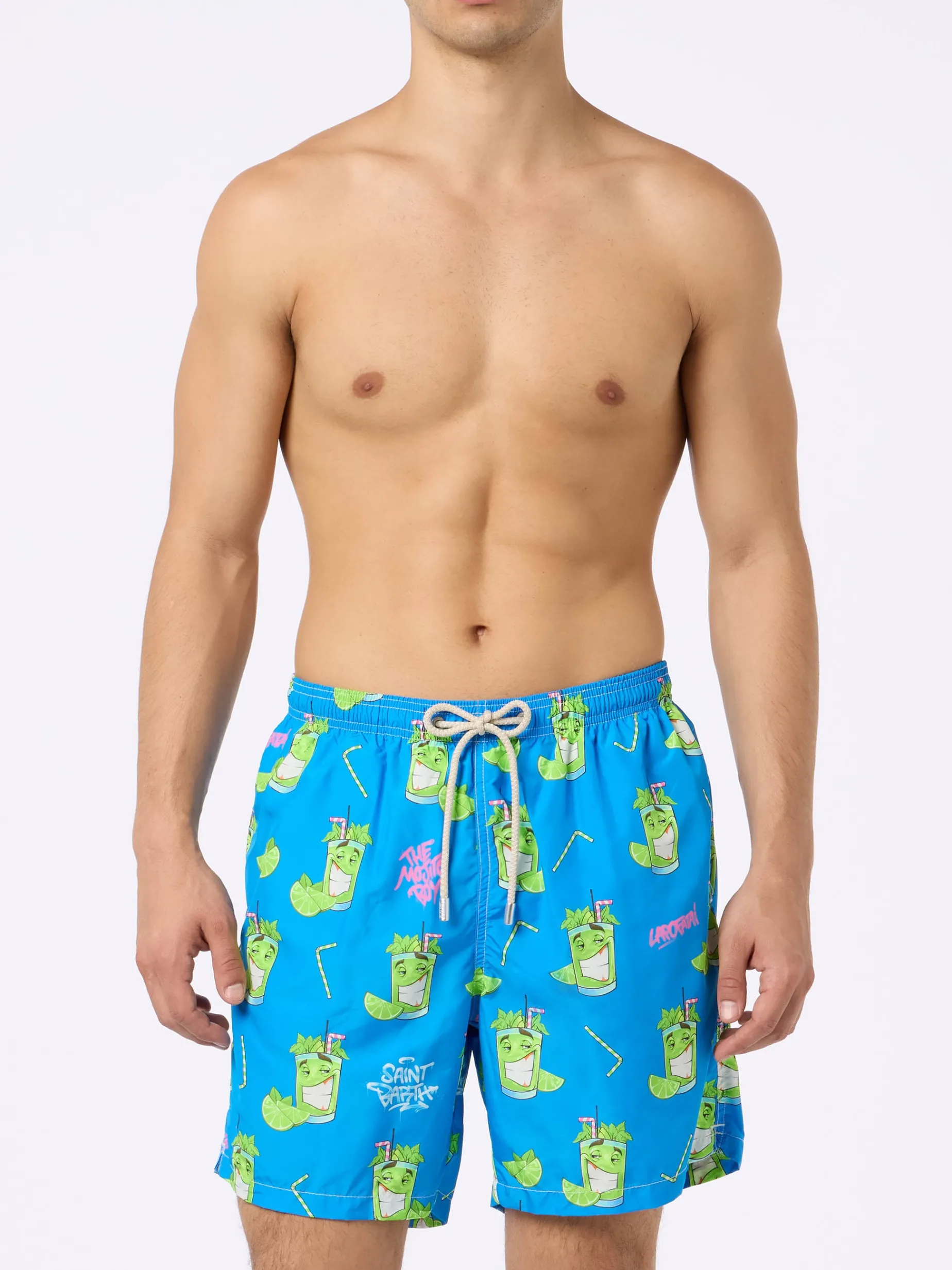 Herren-Badeshorts aus leichtem Stoff Lighting mit Cryptopuppets-Aufdruck | CRYPTOPUPPET-SONDERAUSGABE