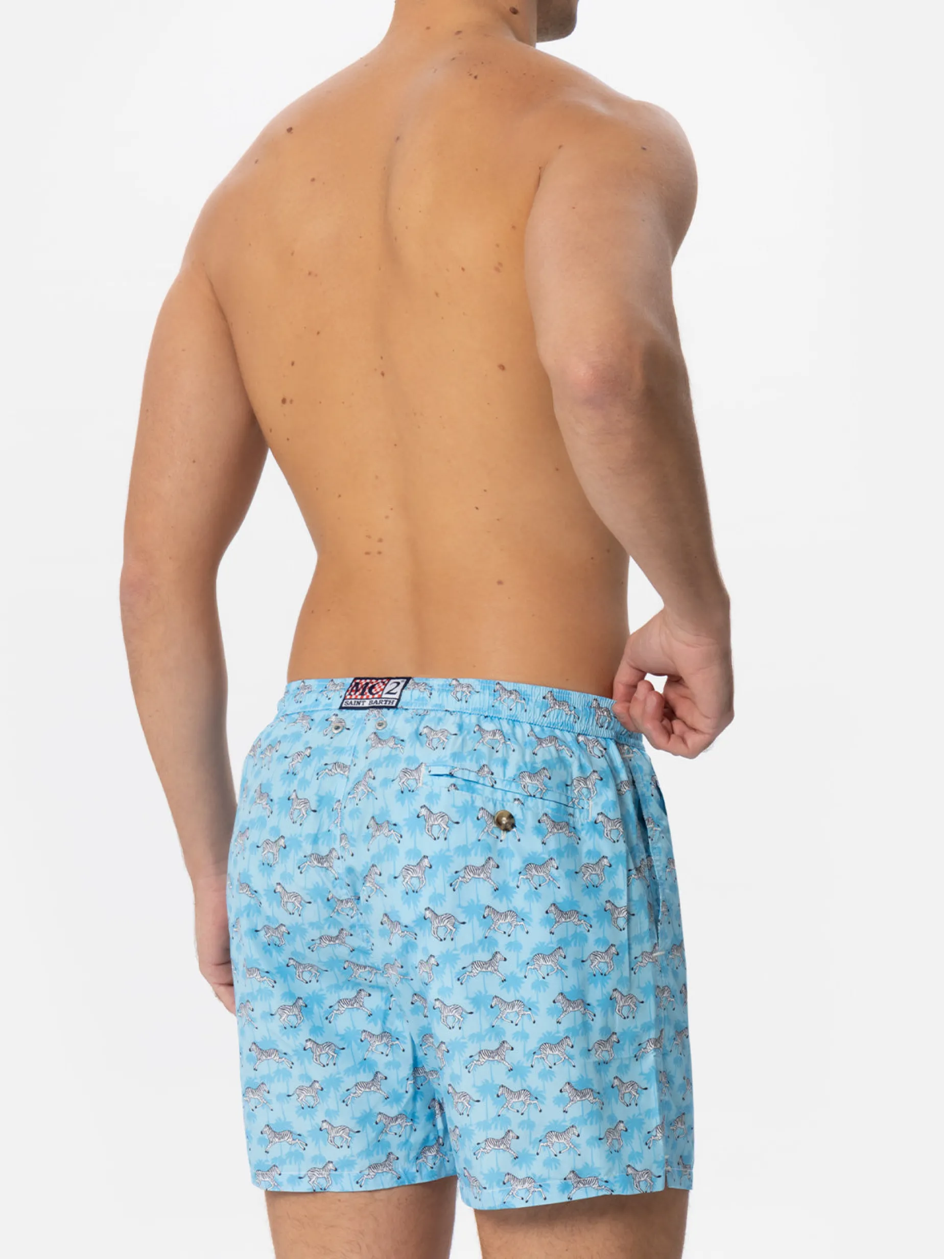 Herren-Badeshorts aus leichtem Stoff mit Zebramuster